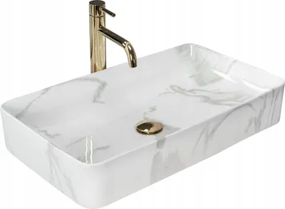 Immagine prodotto di Lavandino da bagno Lavabo da appoggio Rettangolare Marmo Bianco Ceramica