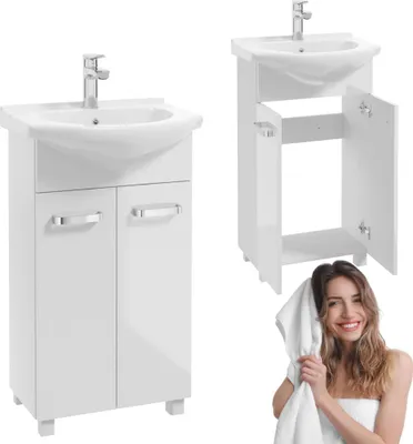 Produktbild von Defra | Badezimmermöbel Nevada D50 - mit Waschbecken - Weiß - 50x83x26 Cm - 2 Türen - Waschbeckenunterschrank