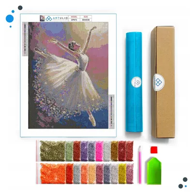 Zdjęcie produktu dla Haft diamentowy ARTULIO - Piękna balerina w pastelowych barwach - 30 x 40 cm - Diamond painting, Kompletny zestaw: mozaika + akcesoria