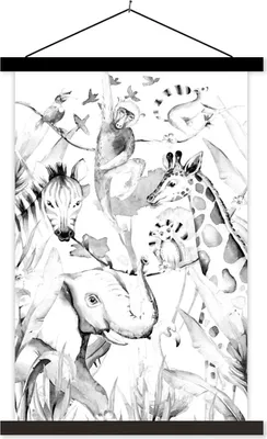 Produktbild von MuchoWow® Textilposter Aquarellieren - Tiere - Elefant - Jungen - Mädchen - Kinder - Kinder 40x60 cm mit schwarzem Rahmen - Wanddekorationen