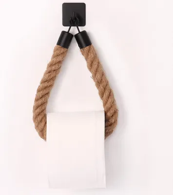 Produktbild von Toilettenpapierhalter, Handtuchhalter aus Hanfseil für Badezimmer und Küche, Badezimmerpapierhalter, Toilettenhandtuchrollenhalter (schwarz)