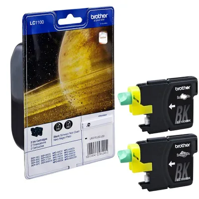 Produktbild von Brother LC1100BK - 2er-Pack - Schwarz - original - Blister mit akustischem/elektromagnetischem Alarm - Tintenpatrone - für Brother DCP-185, 385, 395, 585, J715, MFC-490, 5490, 5890, 5895, 6890, 790, 795, 990, J615