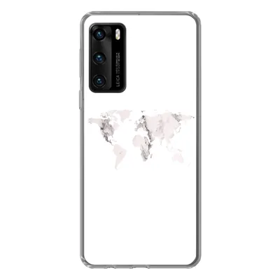 Produktbild von MuchoWow® Handyhülle Schutzhülle Hülle für Huawei P40 Weltkarte - Marmor - Weiß Silikon Softcase Handy Hülle - Handytasche