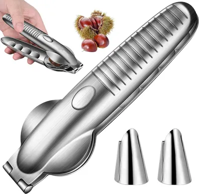 Produktbild von 304 Edelstahl Nussknacker mit Antirutschgriffen und Stahlfingerprotektoren - Geeignet für Walnüsse und Haselnüsse