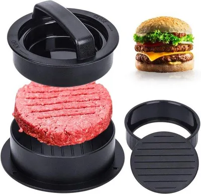 Image de Hamburgerpers - 3 en 1 - Presse à hamburgers - Accessoires pour barbecue - Machine à hamburgers - Accessoires de cuisine - Facile à démonter et à nettoyer - Machine à hamburgers avec poignée - Pour hamburgers, boulettes de viande, cheeseburgers, idéale pour le barbecue