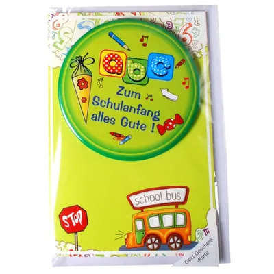 Produktbild von Grußkarte zur Einschulung Karte mit Riesen-Button zum Schulanfang