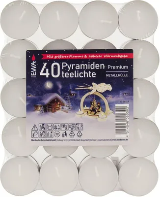 Immagine prodotto di Accessori: 40 candele a forma di piramide, con rivestimento in metallo, diametro x altezza: 3,9 x 1,7 cm. Nuove