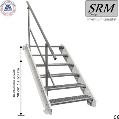 Zdjęcie produktu dla 6 stopni schodów stalowych białych Szerokość 120 cm Wysokość kondygnacji 90 - 120 cm 1x balustrada