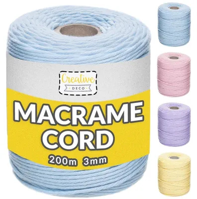 Productafbeelding van Creative Deco 3mm x 200m Pastel Blauw Macrame Koord Katoen-Polyester String