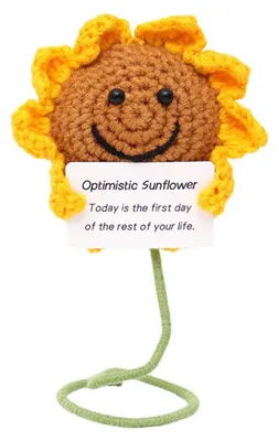 Gehäkelte Sonnenblume mit Dankeskarte, handgefertigt, 1 Stück