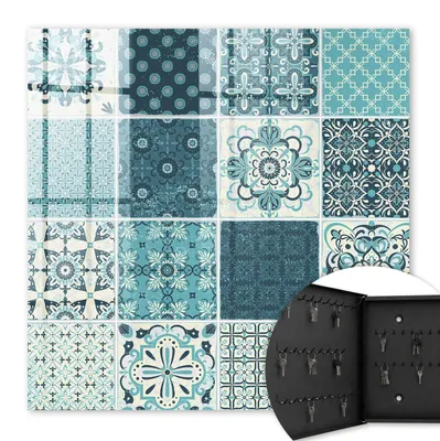 Produktbild von Metall Schlüsselkasten 30 x 30 cm - schwarzer Schlüsselschrank zur Wandmontage - wandhängende Schlüsselbox mit Tür - nach links öffnend - Schlüsselaufbewahrung für Flur - Büro - Arbeitszimmer - Werkstatt - Garage - Retro-Mosaik