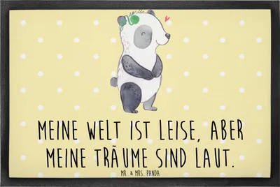 Produktbild von Mr. & Mrs. Panda Schmutzfangmatte Panda Gehörlos 40 x 60 cm - Gelb Pastell - Geschenk, Cochlea Implantat, Haustürmatte, fußmatte, Fussmatte, Fußabstreifer, Schmutzmatte