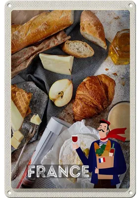 Produktbild von Blechschild Reise 20x30cm Frankreich Camembert Croissant Birne