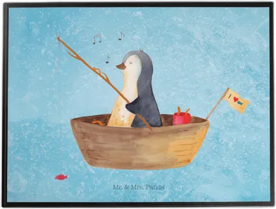 Produktbild von Mr. & Mrs. Panda Schreibunterlage Pinguin Angelboot - Eisblau - Geschenk, schreibtischunterlagen, Boot, bastelunterlagen, Angeln, Unterlage Schreibtisch, Optimistisch