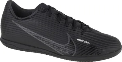 A single black Nike Mercurial indoor soccer shoe is shown from a side-angle on a white background.