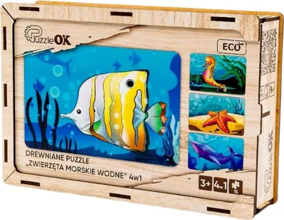 Produktbild von Holzpuzzle 4 in 1 Meerestiere Wasserpuzzle Set Puz-57896