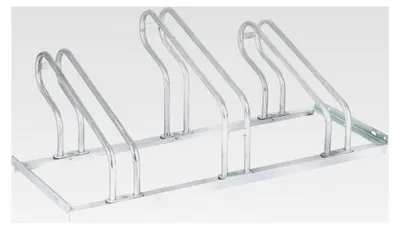Produktbild von Fahrradständer für 3 Räder, feuerverzinkte Stahlkonstruktion, Bügelparker, geeignet für Mountainbikes, zur Reihenverbindung und Bodenbefestigung