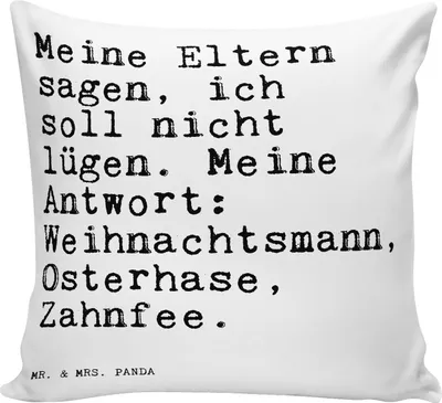 Produktbild von Mr. & Mrs. Panda kissen bedruckt Meine Eltern sagen, ich... - Weiß - Geschenk, Mama, für sofa, Spruch Sprüche Weisheiten Zitate Lustig Weisheit Worte, Polster, Mutter