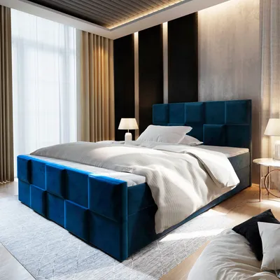 Produktbild von Masseno Boxspringbett MONA 180x200 cm Komplett-Set mit Bonell Matratze und Topper, Polsterbett mit Bettkästen -Blau, KRONOS 09