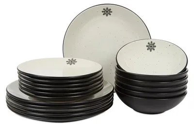Image de Service de table décoré de motifs de flocons de neige – Noir – 18 pièces