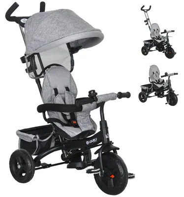 Produktbild von Dreirad fš¹r Kinder mit 6-in-1-Lenker, verstellbarem Verdeck und Sicherheitsgurt, fš¹r Kinder von 1šC5 Jahren, Grau
