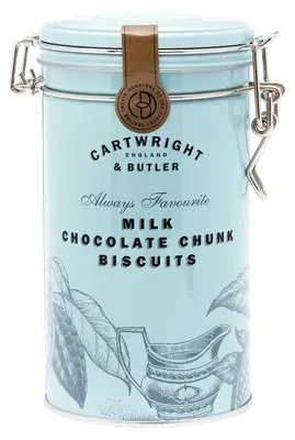 Obrázok produktu pre Cartwright & Butler Sušienky s kúskami mliečnej čokolády v plechovke, 200g