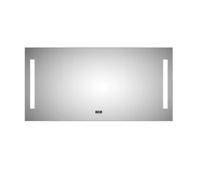 Produktbild von Badspiegel mit Beleuchtung Talos Star 120 x 60 cm Wandspiegel - hochwertiger Aluminiumrahmen mit Kippschalter - eingebaute Digitaluhr - Lichtspiegel mit Lichtfarbe Neutralweiß - Badezimmerspiegel - hinterleuchtete Lichtausschnitte