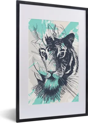 Produktbild von MuchoWow® MuchoWow® Gerahmtes Poster Tiger - Abstrakt - Weiß 40x60 cm - Poster mit zchwarzem Bilderrahmen - Poster in Rahmen