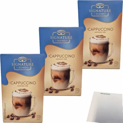Produktbild von Krüger Signature Blend Cappuccino Weniger Süß 3er Pack (3x125g Packung, 30 Portionen) + usy Block