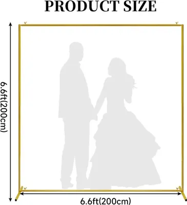 Immagine prodotto di Supporto per sfondo in metallo - Struttura quadrata 2x2 metri - Colore oro - Ideale per decorazioni con palloncini e fiori - Sfondo fotografico per matrimoni, compleanni, feste