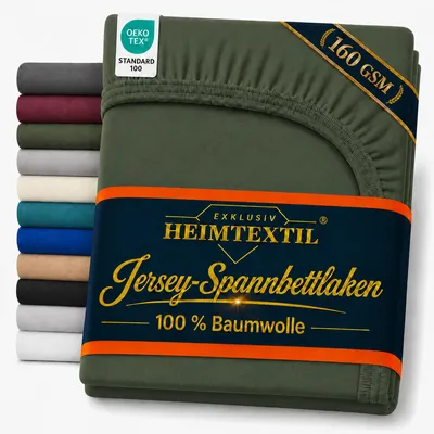 Produktbild von EXKLUSIV HEIMTEXTIL Jersey Spannbettlaken Deluxe 60 x 120 cm Dunkelgrün 160 GSM, 100% Baumwolle   Bed-Sheet Bettlaken Spannbetttuch Topper Leinentuch