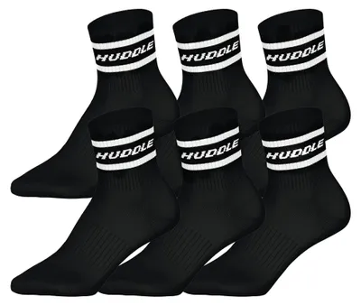 Produktbild von HUDDLE Uni Socken, 6er Pack - Streifen, Logo, Short Crew, Sportsocken, einfarbig Schwarz 39-42
