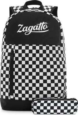 Produktbild von Zagatto Rucksack mit Federmäppchen Set ZG701 - Karomuster Schachbrettmuster Rucksäcke Sportrucksack Trekking-Rucksack Schulrucksack 28x45x12 13L