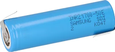 A single blue battery with silver contacts is shown against a white background.