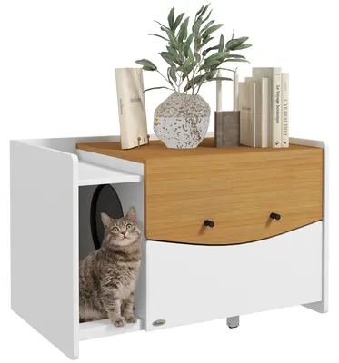 Produktbild von Katzentoilette, ausziehbar, Schrankdesign, Streufach, 78x50x51cm, Eiche/Weiß