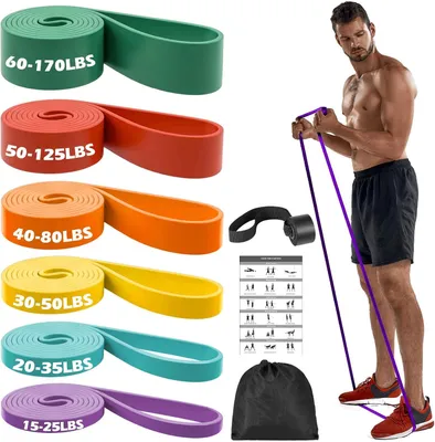 Produktbild von Ein Set aus 6 Widerstandsbändern mit Türanker für Krafttraining, Yoga und Pilates