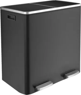 Zdjęcie produktu dla Kosz na śmieci Bolt Edge z 2 komorami – 60 l – kosz na śmieci z funkcją cichego zamykania – segregacja odpadów – RVS – antypoślizgowy – czarny