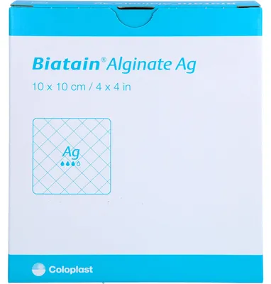 Produktbild von Biatain Alginate Ag Kompressen 10x10cm mit Silber, 10 St VER