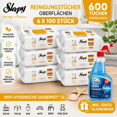 Produktbild von Sleepy Oberflächenreinigungstücher Arabian Soap 6er + Reiniger, KI-generiertes Bild