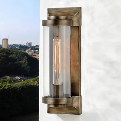 Produktbild von Außenwandleuchte Aluminium Glas E27 IP44 35,6 cm hoch in Bronze brüniert Vintage Design Wandleuchte außen