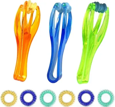 Produktbild von 6 Stück Finger Massage Ring und 3 Stück Handmassageroller für Fördern Hand Joint Blutzirkulation Stoffwechsel Anti Ermüdung Stress Pflege, Massage Set, Akupressur und Meridian Massage