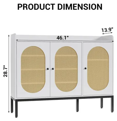 Produktbild von Rattan Schuhschrank - Schuhregal mit 3 Türen - 8 verstellbare Einlegeböden - Großer Stauraum - Boho Design - Holzfarbe