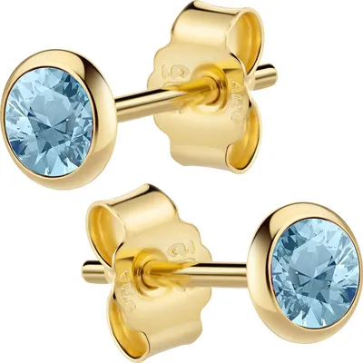 Produktbild von V Ohrstecker 585/- Gold 0,4cm gelb Blautopas beh. hellblau 064320017-7