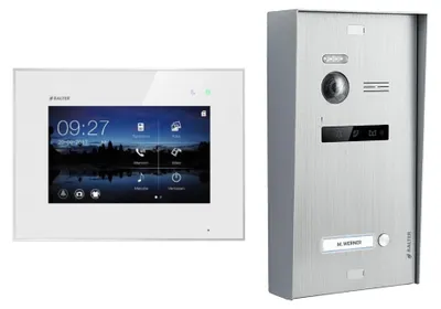 Produktbild von BALTER EVO Aufputz Video Türsprechanlage 2-Draht BUS für 1-Familienhaus mit 7" Touchscreen Monitor und Hauptstromverteiler Weiß Silber