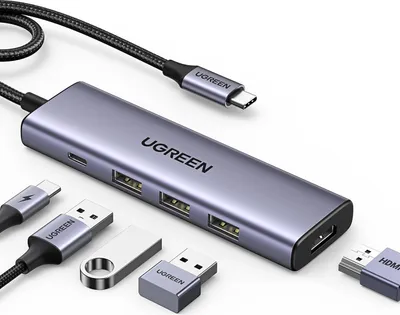 Produktbild von Ugreen 15597, USB Typ-C, HDMI, USB 3.0, USB Typ-C, 5000 Mbit/s, 60 Hz, 1080p, Grau