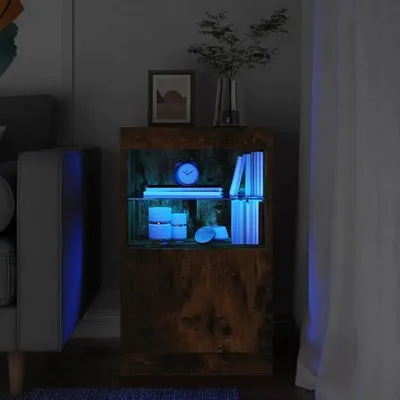 Imagen del producto de Mueble aparador con iluminación LED, armario de almacenamiento, mueble auxiliar, aparador buffet con gran capacidad, mueble multiusos para el salón, roble ahumado, 41x37x67 cm