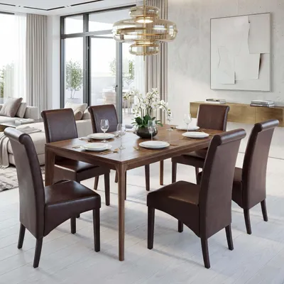 Productafbeelding van Set van 6 eetkamerstoelen, fauteuil, stoel M37 Leer, bruin, donkere poten