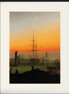Produktbild von Caspar David Friedrich Gerahmtes Bild Mit Edlem Passepartout | Wand-Bilder | Im Bilderrahmen - Greifswalder Hafen, 1815-1816 (80 x 60 cm)