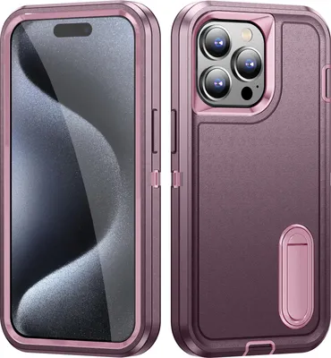 Image de Coque pour iPhone 15 Pro Hybrid Three Layer Rugged Shockproof Protective Case with Stand Purple