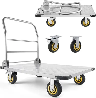 Produktbild von Plattformwagen / Transportwagen - Klappbarer Rollwagen - Tragkraft 907 kg - Rutschfeste Ladefläche - Plattform 90 x 60 cm - Mit Lenkrollen - Platzsparend